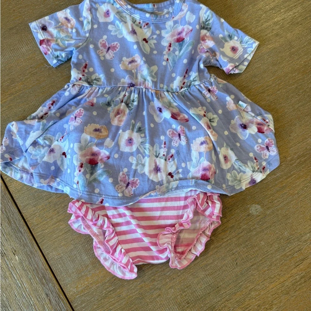 Posh Peanut Floral Dress and Striped Peplum Set